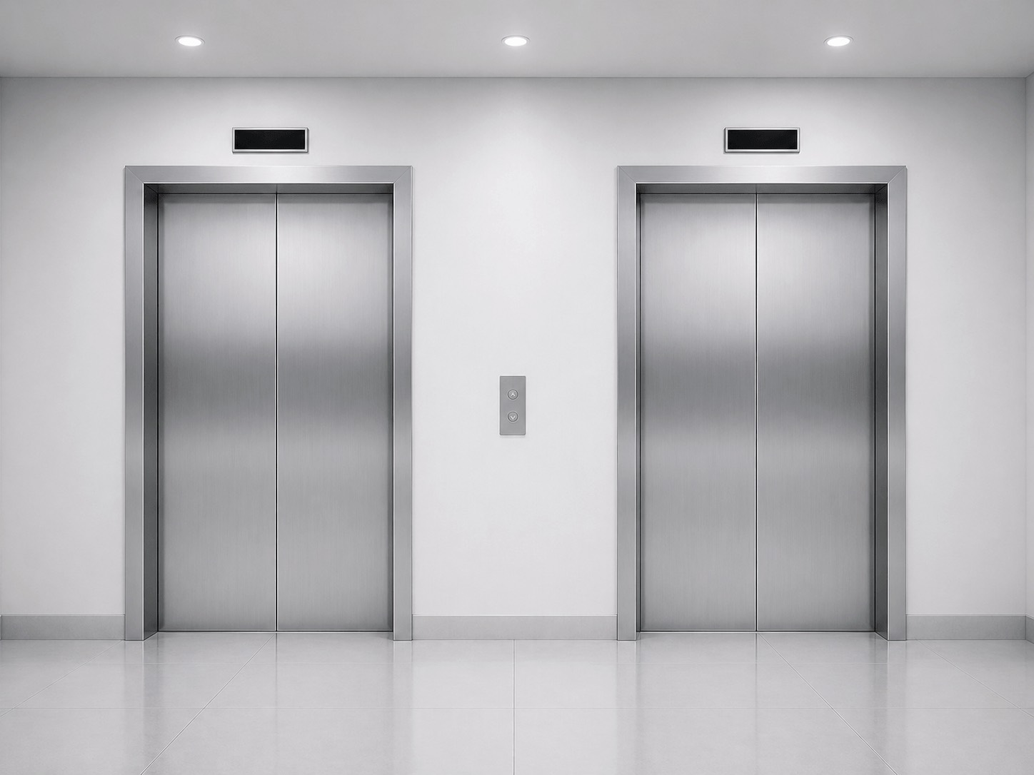 The rebuilt Elevator Insight site hero, a clean pair of stainless elevator doors.