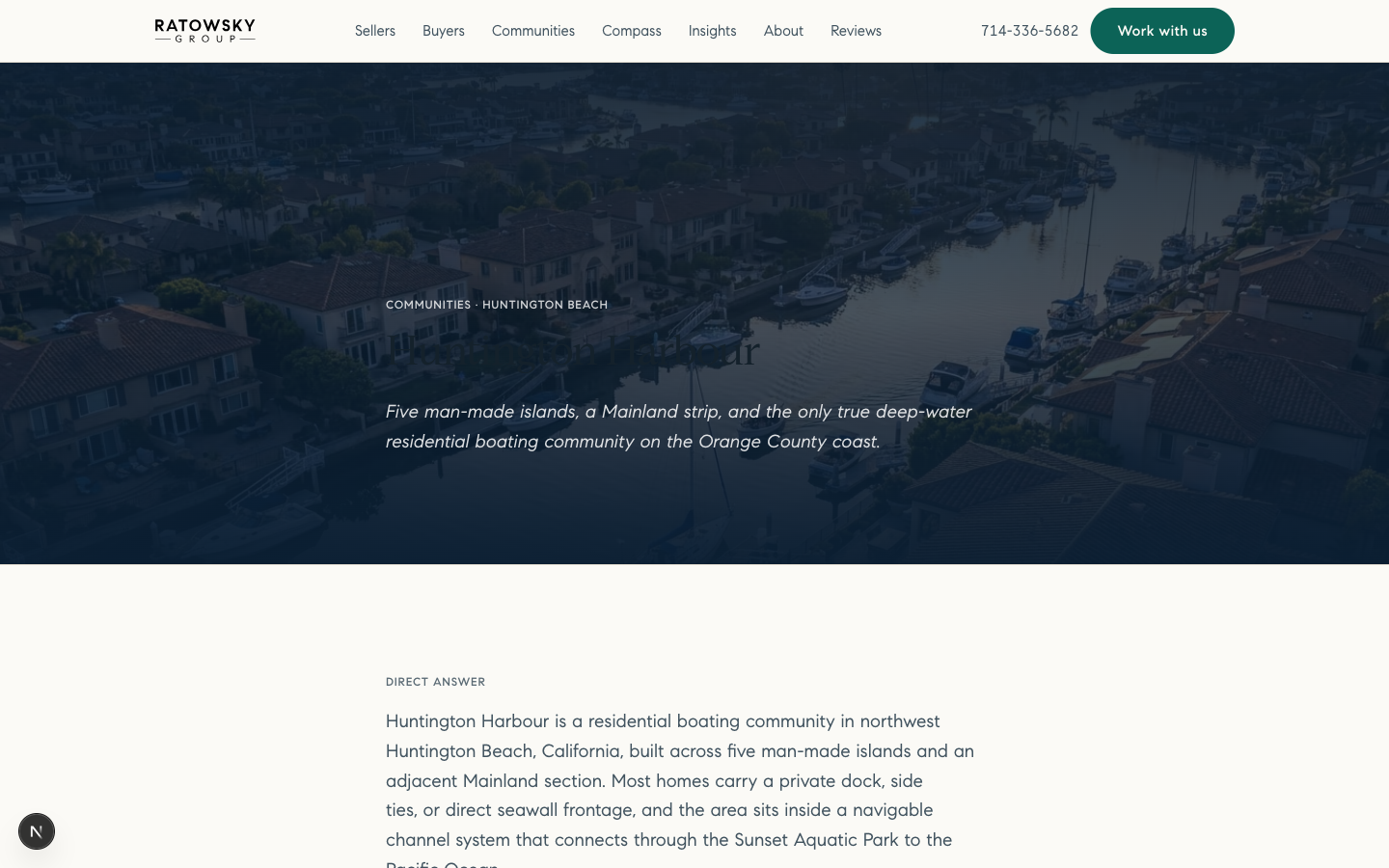A Ratowsky Real Estate neighborhood page for a Huntington Beach community, answer-first with structured local detail.