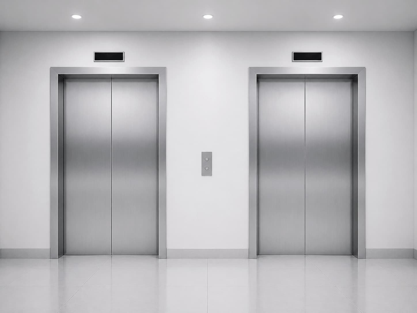 The rebuilt Elevator Insight site hero, a clean pair of stainless elevator doors.