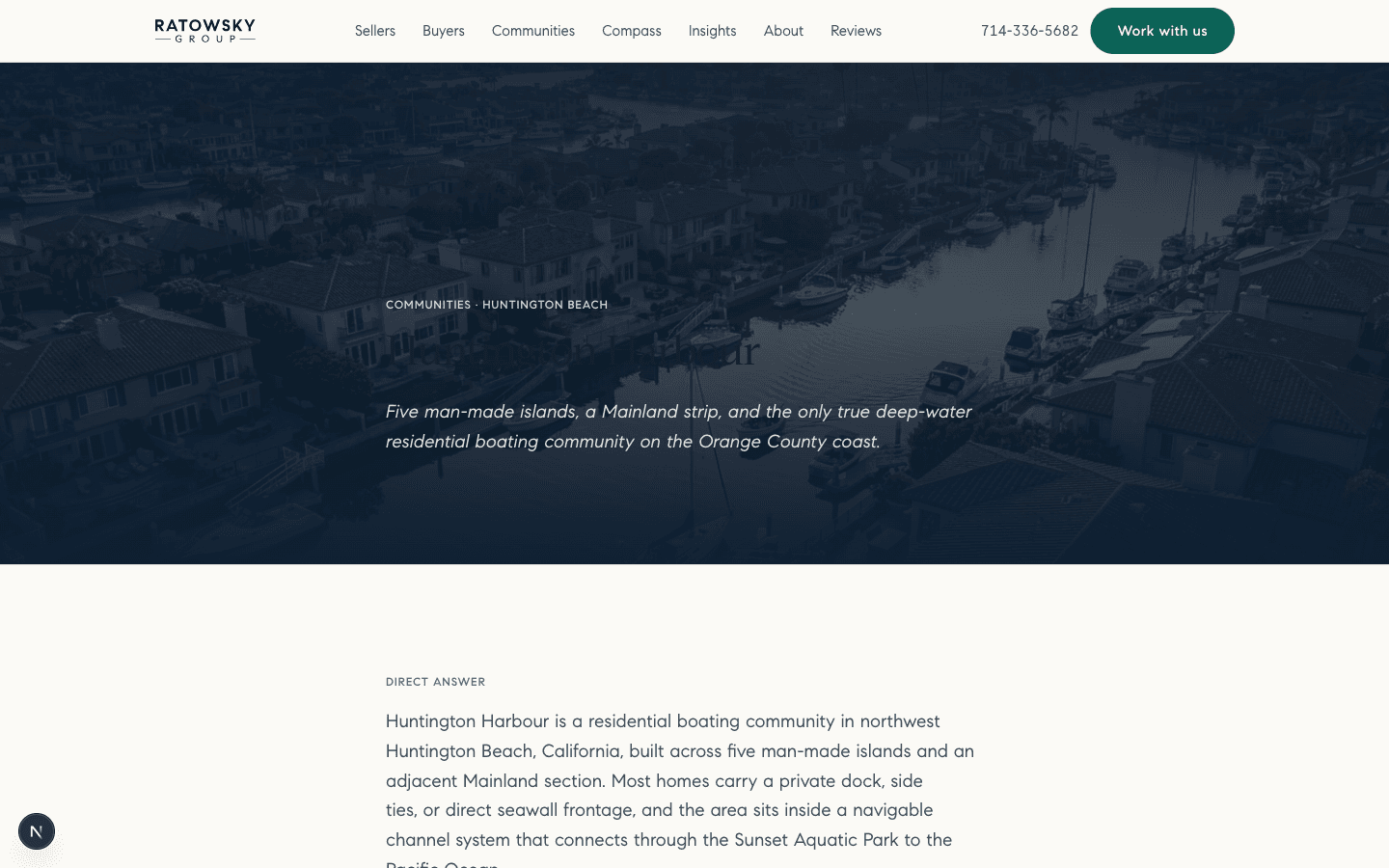 A Ratowsky Real Estate neighborhood page for a Huntington Beach community, answer-first with structured local detail.